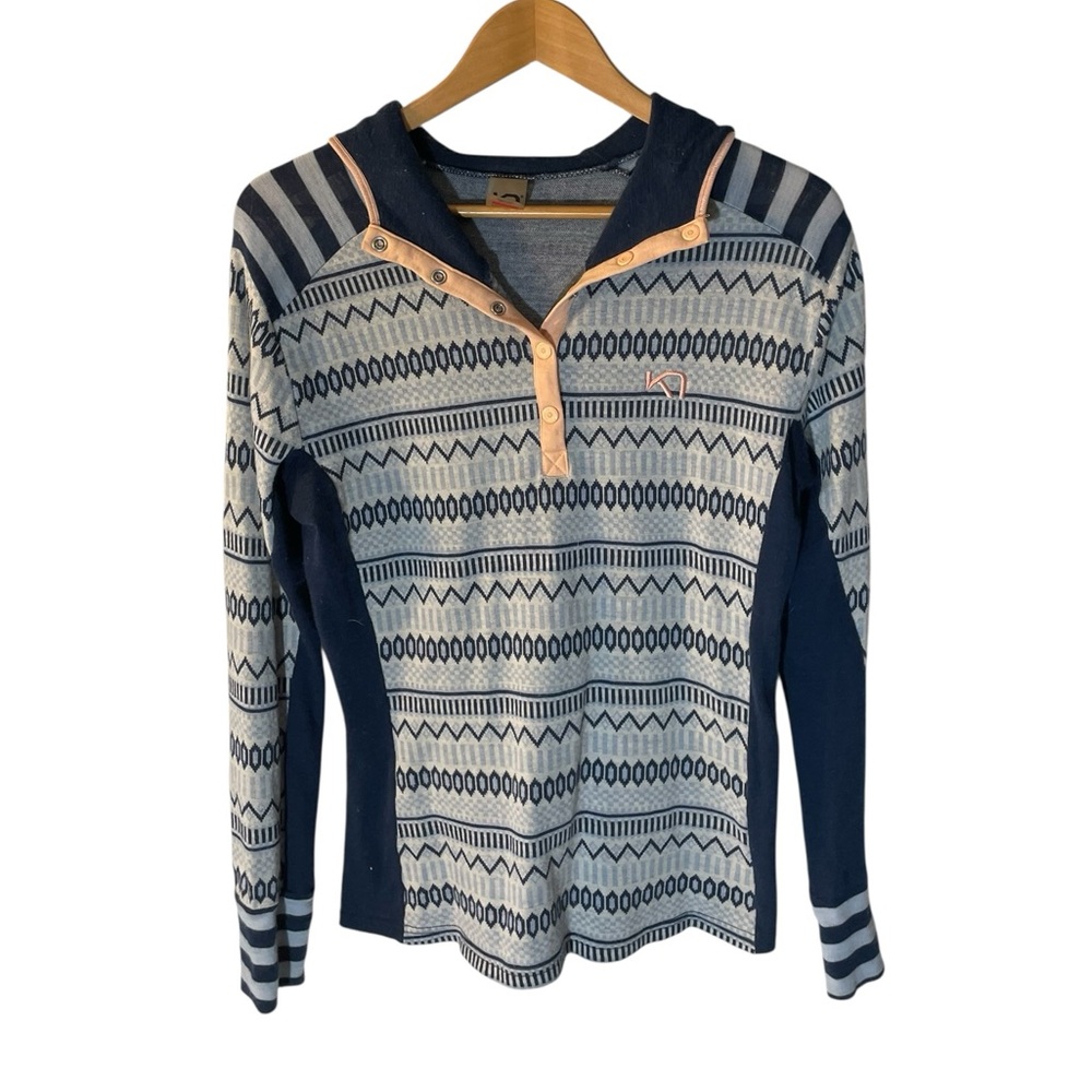 X8- hooded Kari Traa Navy and Cream Patterned Hoodie